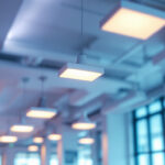 A photograph of a well-lit commercial space featuring modern troffer lights in use