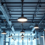 A photograph of a well-lit commercial space featuring drop ceiling lights in various styles