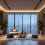 A photograph of a well-designed room featuring modern recessed lighting