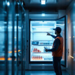A photograph of a well-lit refrigeration unit showcasing various types of energy-efficient lighting solutions