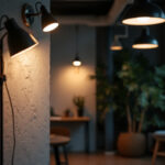 A photograph of a well-lit interior space showcasing various area lights in action