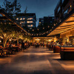 A photograph of a well-lit outdoor space featuring various styles of canopy lights in use