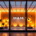 A photograph of a modern architectural space featuring grid mount lights in action