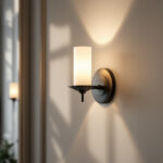 A photograph of a beautifully designed wall sconce installed in an elegant interior setting