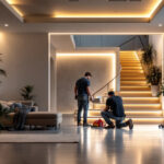 A photograph of a well-lit interior space showcasing led tape lights elegantly installed along architectural features