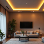A photograph of a lighting contractor installing led strip light retrofit kits in a modern residential space