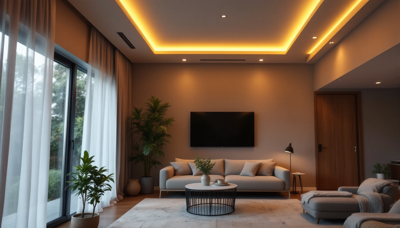 A photograph of a lighting contractor installing led strip light retrofit kits in a modern residential space