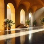 A photograph of a well-designed architectural space illuminated by strategic lighting