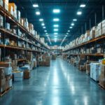 A photograph of a busy warehouse filled with boxes of commercial sign lights