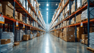A photograph of a warehouse filled with architectural wall packs