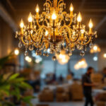 A photograph of a visually striking chandelier in a well-lit