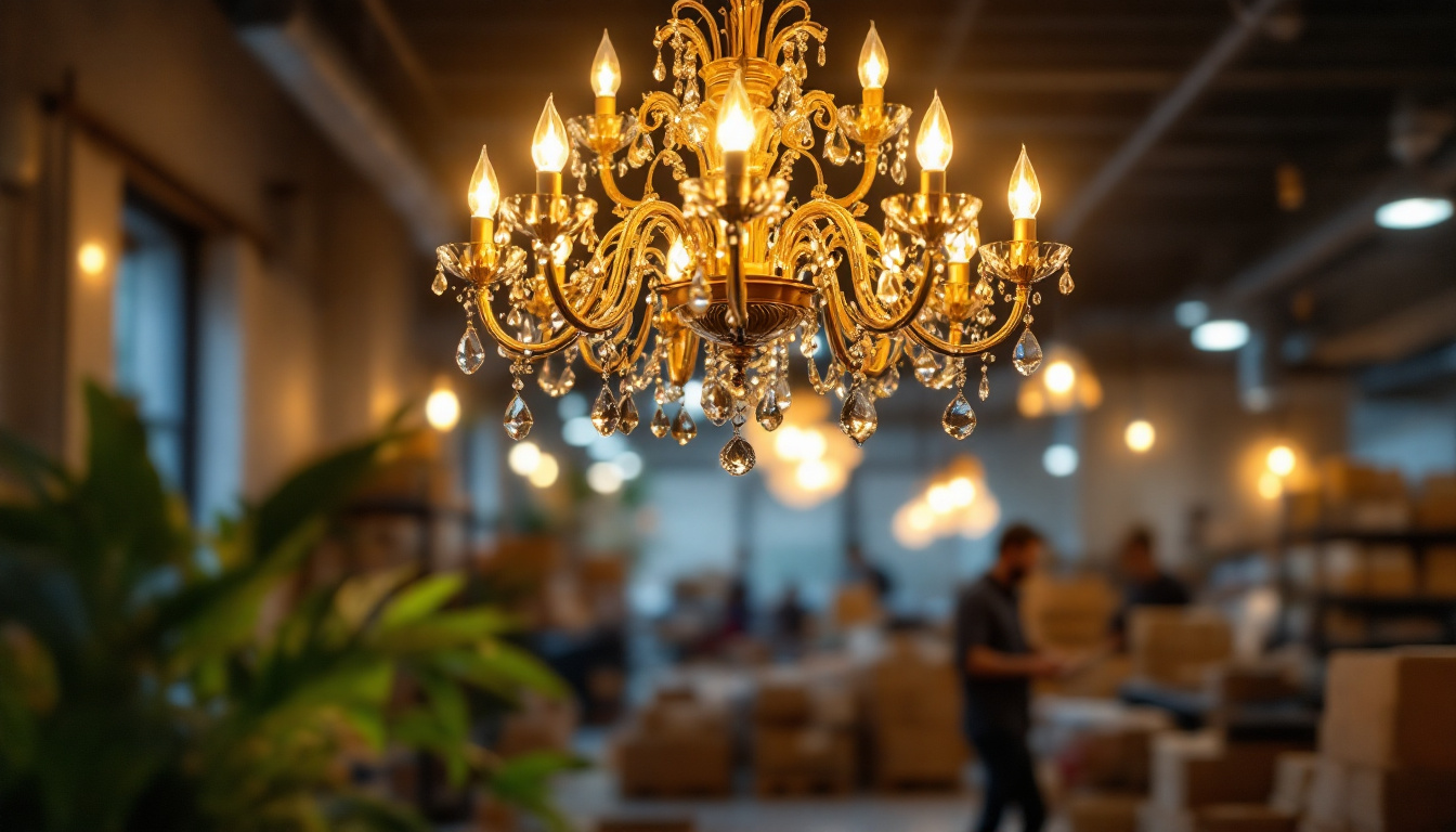 A photograph of a visually striking chandelier in a well-lit
