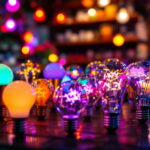 A photograph of a visually striking display of decorative led bulbs in various styles and colors