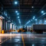 A photograph of a warehouse loading dock illuminated by bright