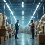 A photograph of a cluttered warehouse filled with led strip light retrofit kits