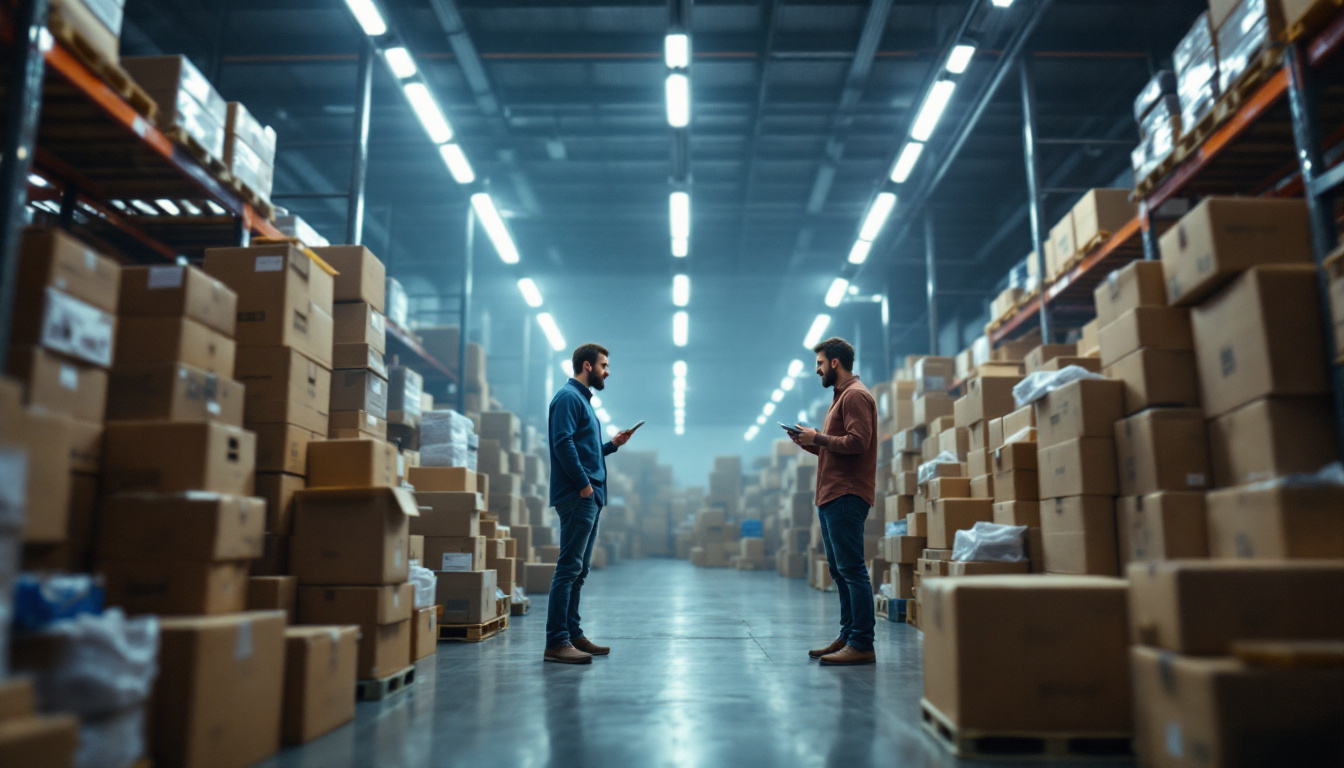 A photograph of a cluttered warehouse filled with led strip light retrofit kits