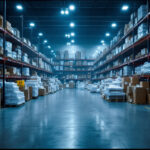 A photograph of a warehouse filled with led wall pack lights