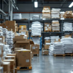 A photograph of a warehouse filled with stacks of emergency ballast products