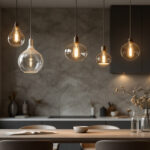 A photograph of a stylish pendant light installation in a modern interior setting
