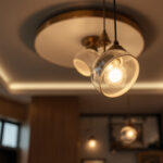 A photograph of a beautifully designed ceiling light fixture in a modern interior space