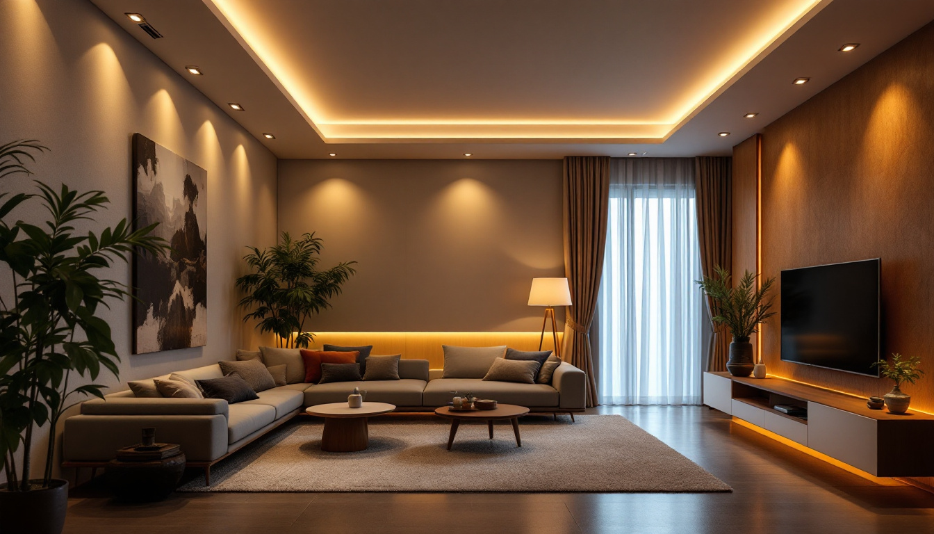 A photograph of a well-designed room featuring recessed lighting