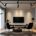A photograph of a well-designed track lighting installation in a modern interior space