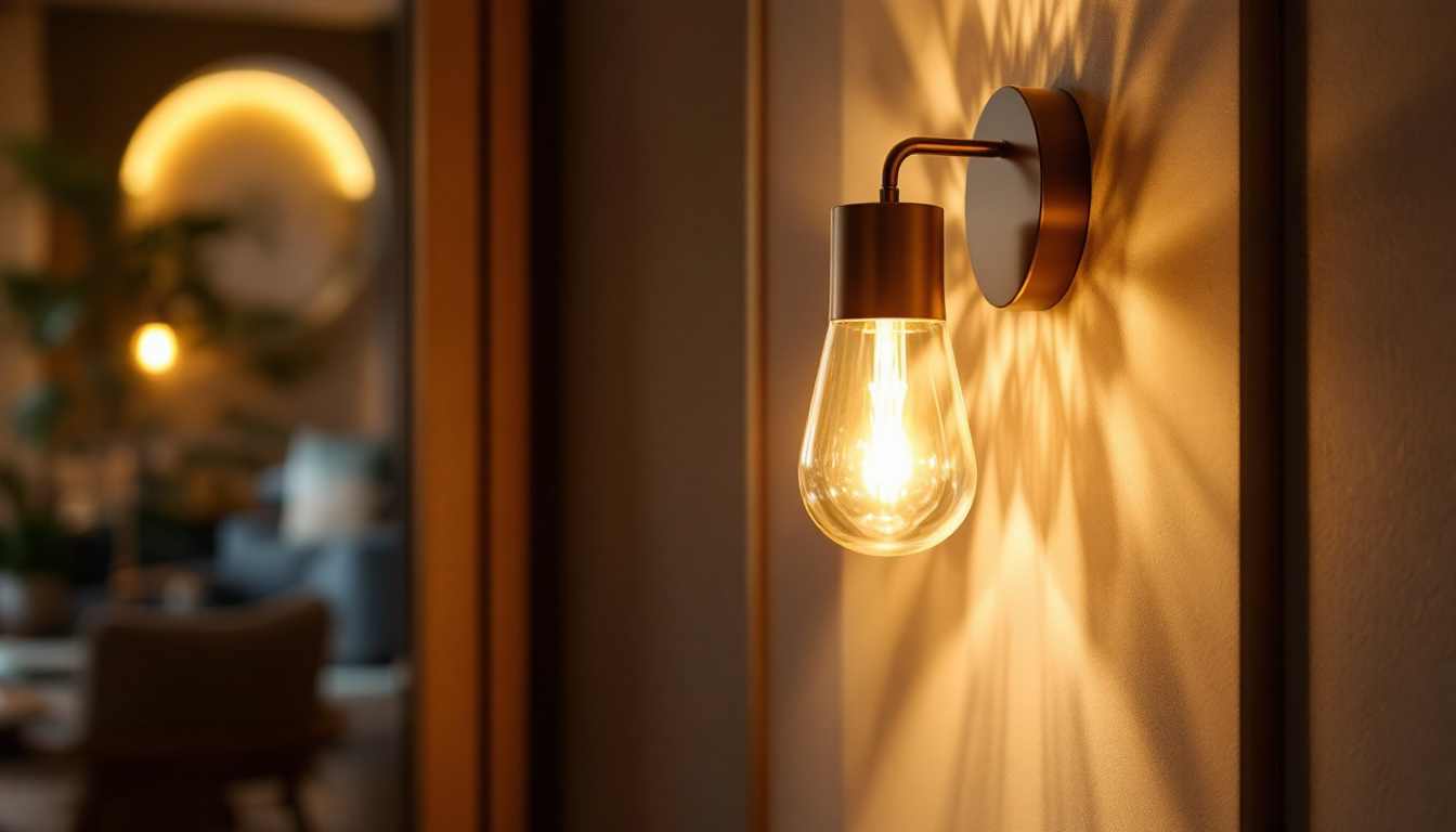 A photograph of a beautifully designed wall sconce illuminated in a stylish interior setting