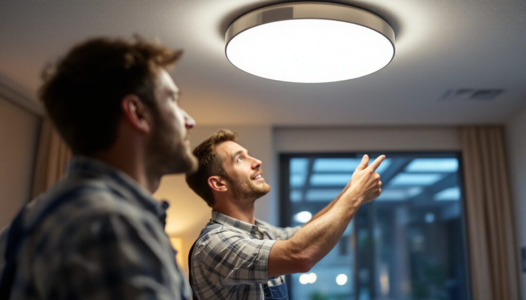 A photograph of a well-lit modern interior space showcasing an elegant led ceiling light fixture
