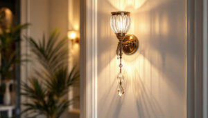 A photograph of a beautifully designed interior space featuring elegant sconce lights that highlight the ambiance and functionality of the lighting