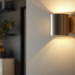 A photograph of a beautifully designed wall sconce in a stylish interior setting