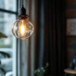 A photograph of a beautifully designed hanging light fixture in a stylish interior setting