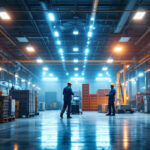 A photograph of a well-lit industrial space showcasing high bay led lights in action