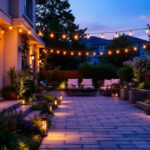 A photograph of a beautifully illuminated outdoor space at dusk