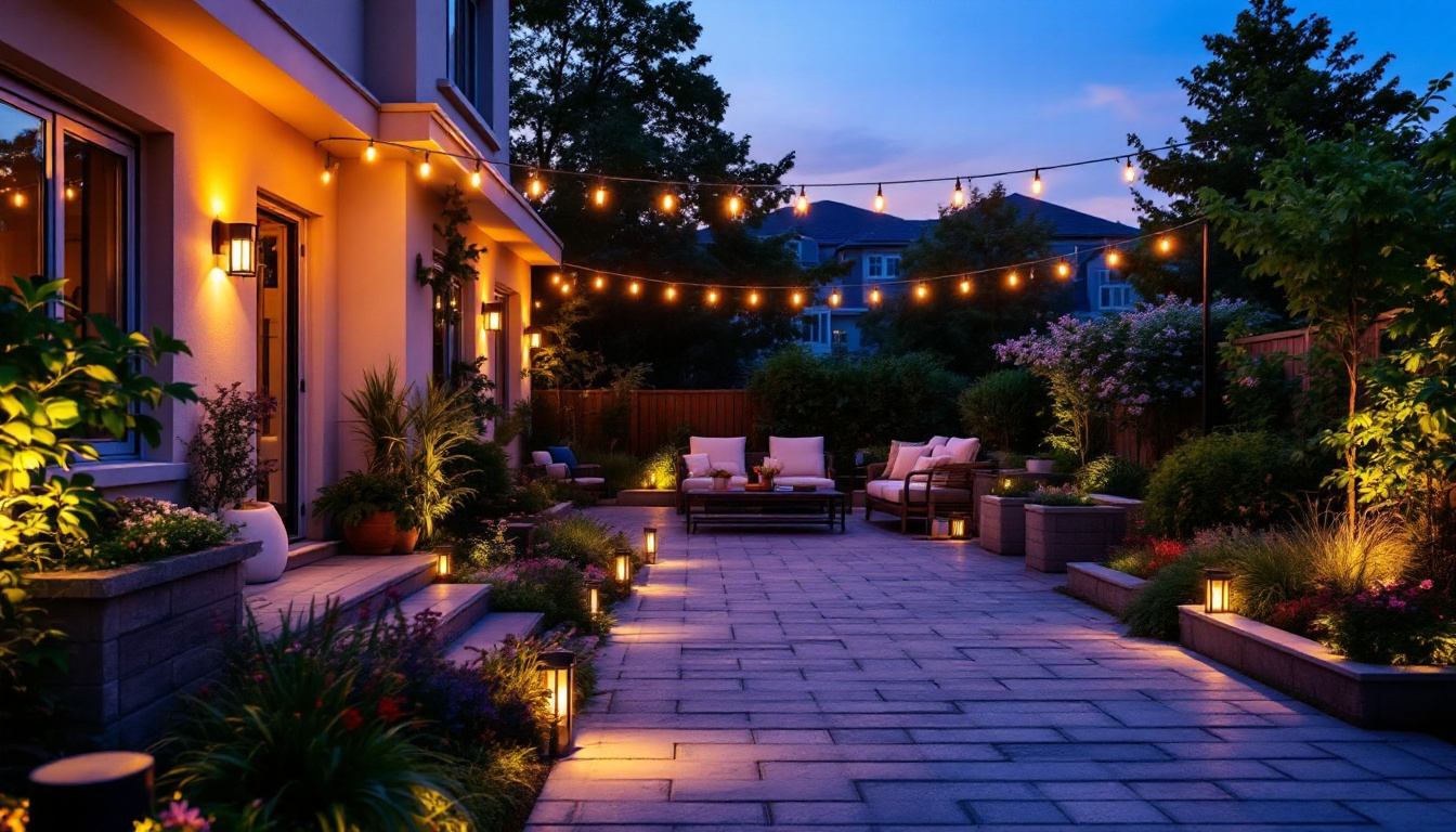 A photograph of a beautifully illuminated outdoor space at dusk