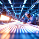 A photograph of a modern led industrial lighting factory