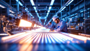 A photograph of a modern led industrial lighting factory