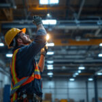 A photograph of a well-lit industrial space showcasing led high bay fixtures in action