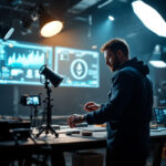 A photograph of a lighting contractor at work