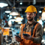 A photograph of a lighting contractor assessing a retail space