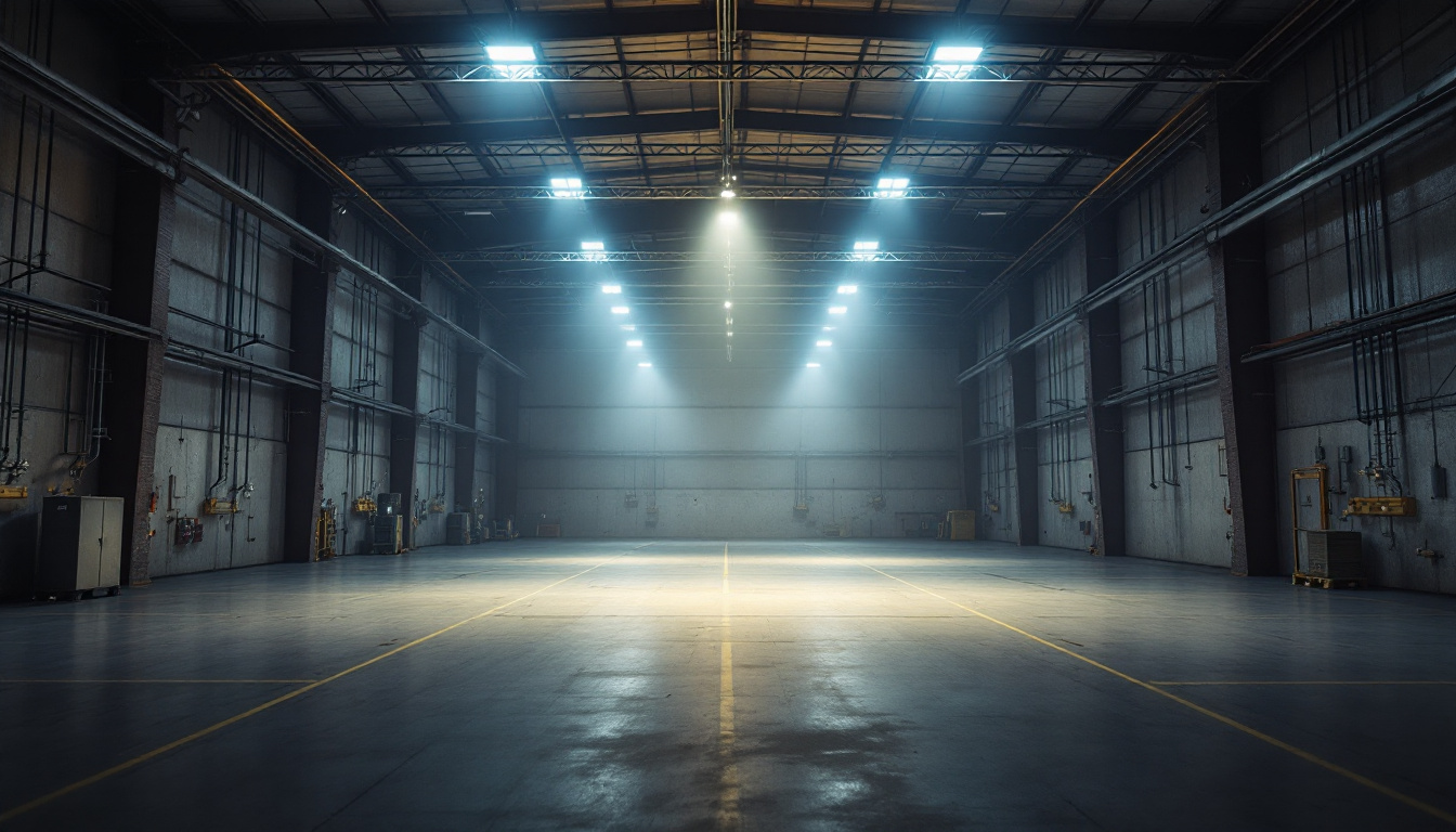 A photograph of a well-lit industrial space showcasing high bay lights in action