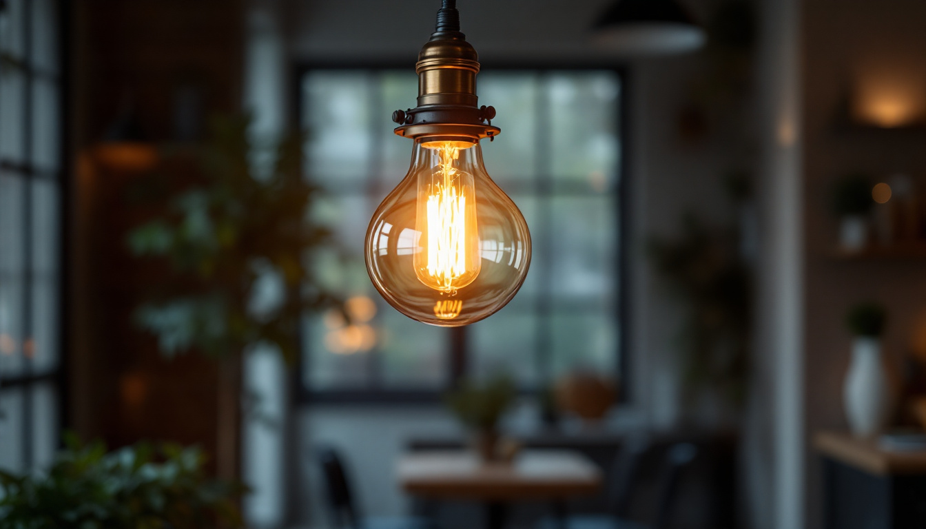 A photograph of a stylish industrial pendant light hanging in a modern interior setting