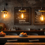 A photograph of a beautifully designed rustic industrial lighting setup in a stylish interior