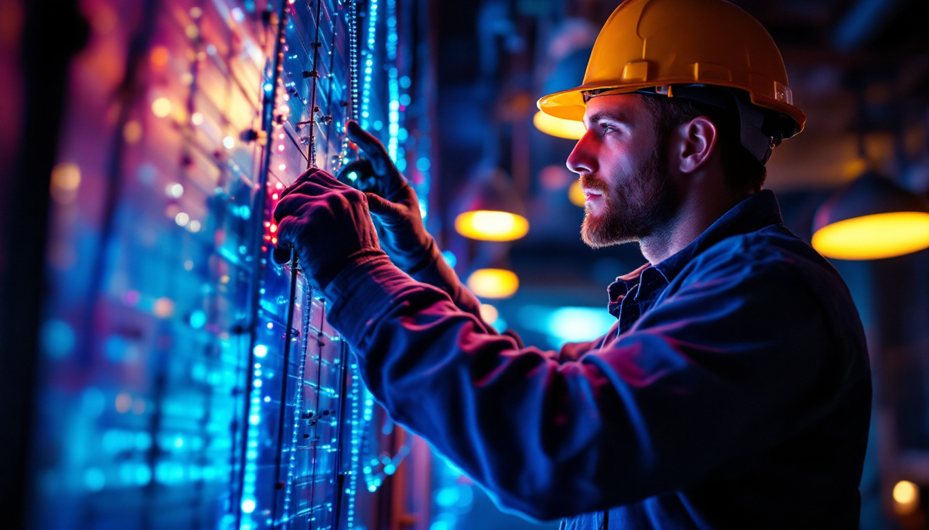 A photograph of a skilled lighting contractor working on a vibrant sylvania lighting installation