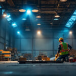 A photograph of a well-lit industrial space showcasing high bay metal halide lights in action