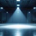 A photograph of a well-lit industrial space showcasing the ufo high bay light 100w in action