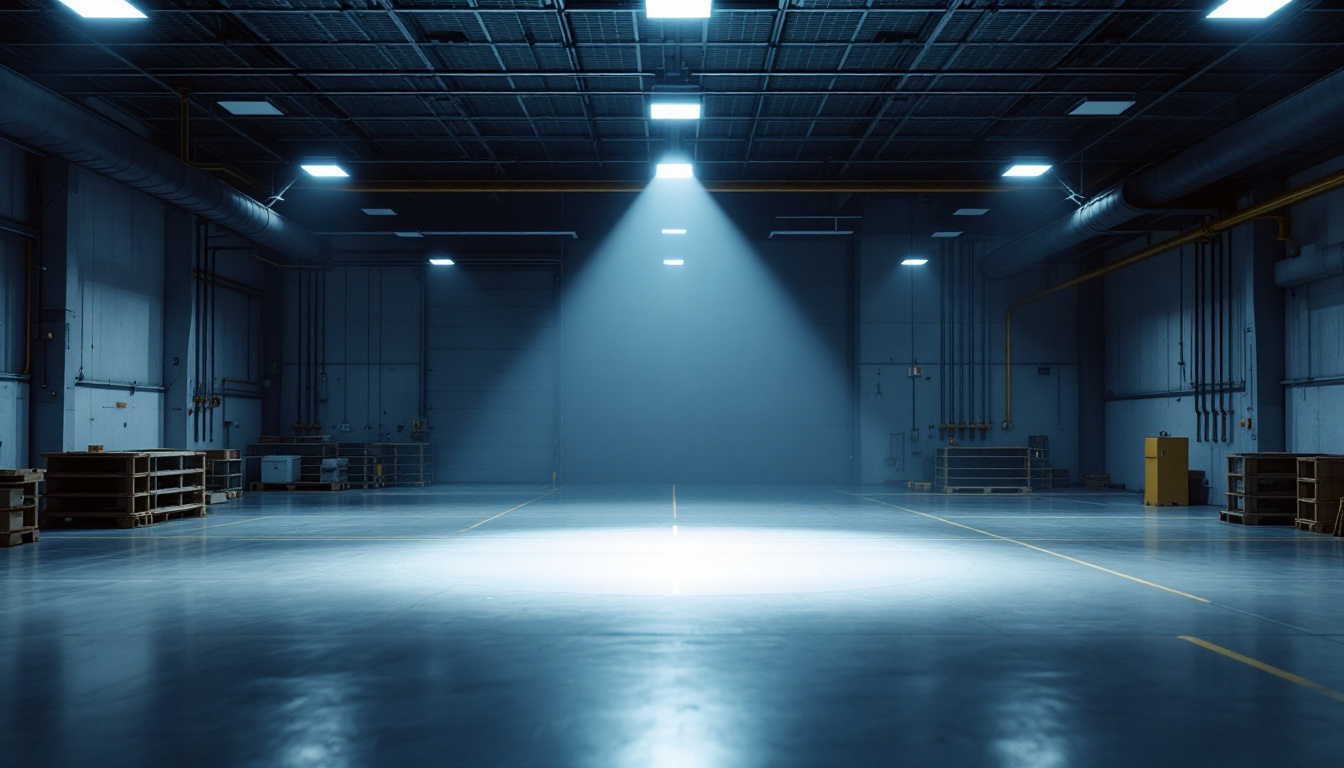A photograph of a well-lit industrial space showcasing the ufo high bay light 100w in action