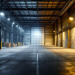A photograph of a well-lit warehouse interior showcasing different lighting designs and fixtures in action