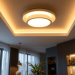 A photograph of a well-designed ceiling lighting fixture in a stylish interior setting