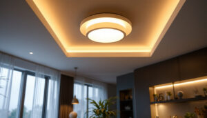 A photograph of a well-designed ceiling lighting fixture in a stylish interior setting