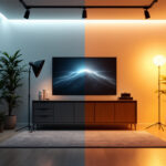 A photograph of a beautifully lit room featuring strip lights in contrast with various alternative lighting options